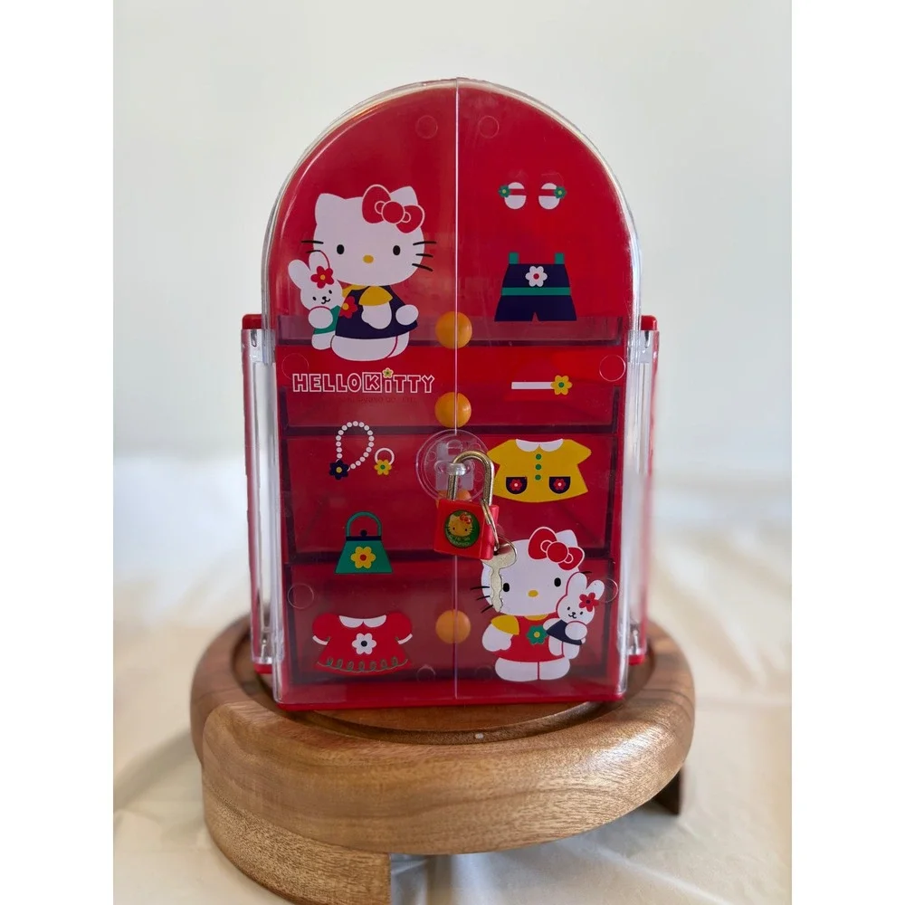 Vintage Y2K Kawaii Sanrio Hello Kitty Red Jewelry Box Cabinet with Lock and Keys